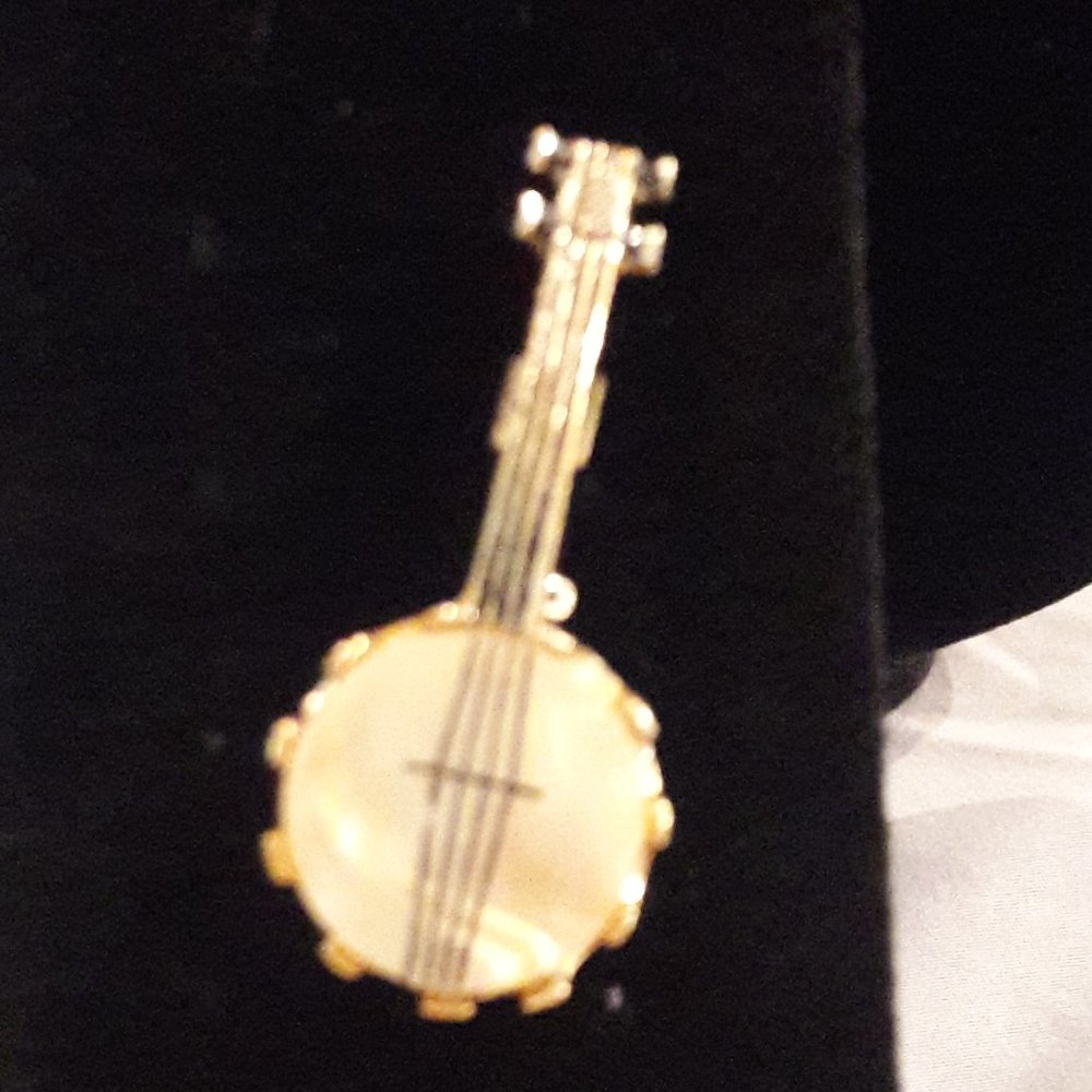 Gold Plated Banjo  Pin with Mother of Pearl inlay